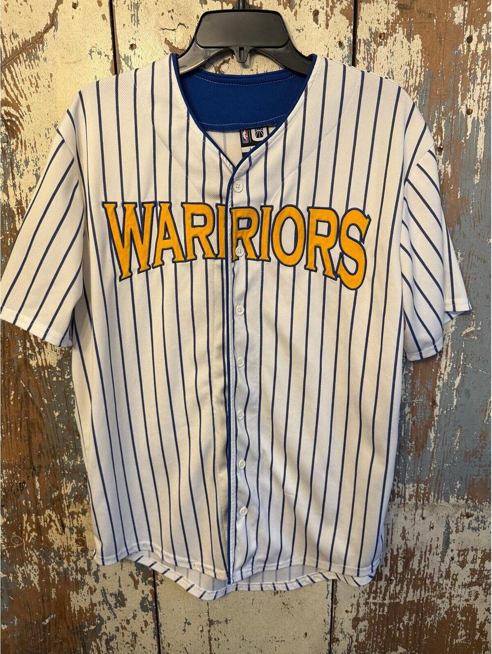 Warriors NBA Men's Golden State Jersey White Blue Pinstripe 46